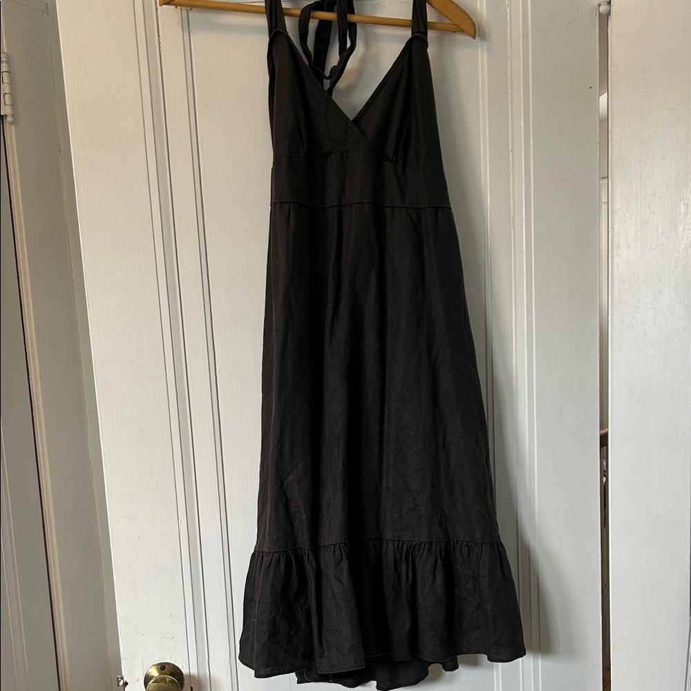 J. Crew Charcoal Linen Halter Midi Dress (?6-8 size)